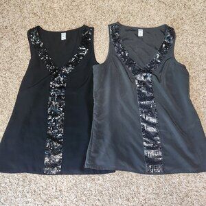 2- V neck sequence sleeveless dress tops size small old navy black & dark gray
